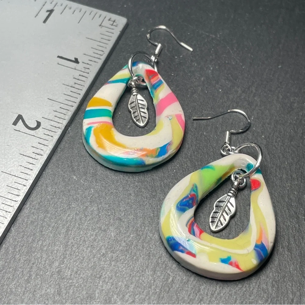 Custom Made Clay Teardrop Earrings With Antique Silver Feather Charms - Picture 10 of 11